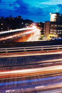 Light trails on road at night