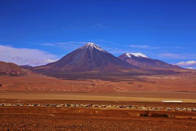 Scenic view of mountain against blue sky