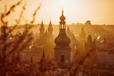 Prague skyline at amazing sunrise. capital city of czech republic.