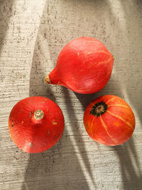 High angle view of strawberry on table