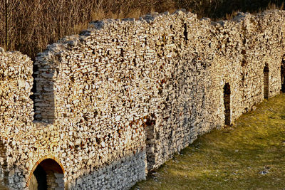 High angle view of stone wall