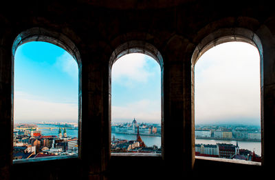 Cityscape seen through window