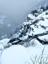 Scenic view of snow covered mountains against sky