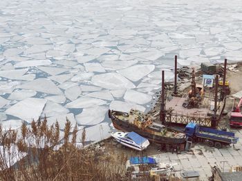 High angle view of building during winter