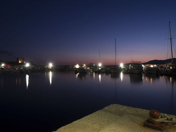 View of marina at night