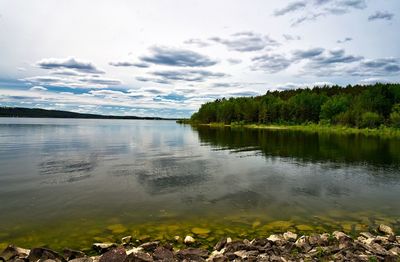 Scenic view of lake against sky