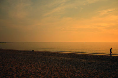 Distance shot of a man walking on beach