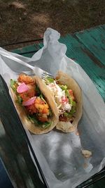 High angle view of food in plate