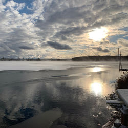 Scenic view of lake against sky during sunset