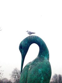 Low angle view of bird perching against clear sky