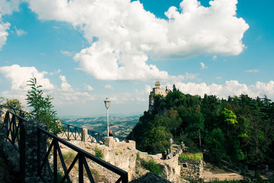 Panoramic view of trees and castle against sky