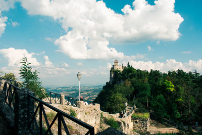 Panoramic view of trees and buildings against sky