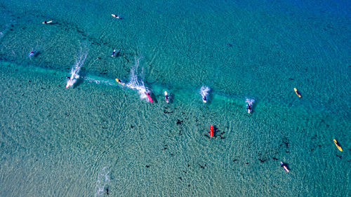 Aerial view of boats on sea