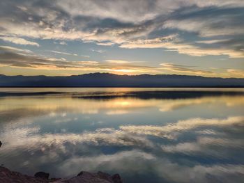 Scenic view of lake against sky during sunset