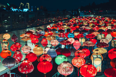 Large group of multi colored paper lanterns 