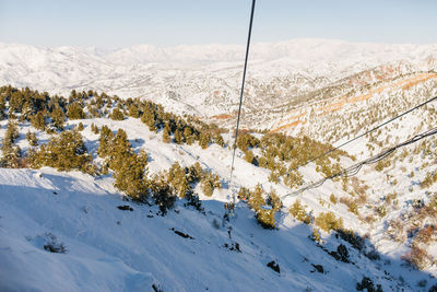 Cable car in beldersay ski resort in winter in uzbekistan