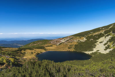 Scenic view of landscape against clear blue sky