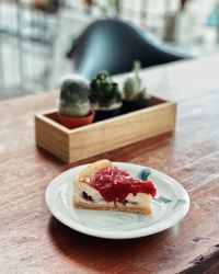 Close-up of dessert in plate on table