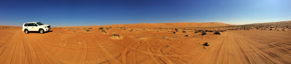 Sand dunes in desert against sky