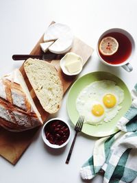 High angle view of breakfast on table