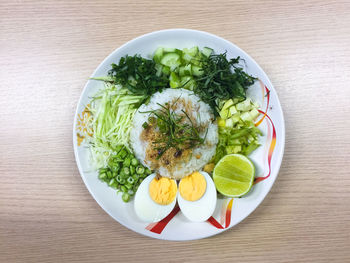 High angle view of salad in plate on table