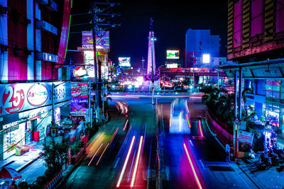 Light trails on city street at night