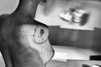 Close-up of carving on table at home