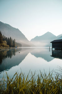 Scenic view of lake against clear sky