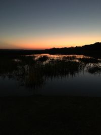 Scenic view of lake against sky at sunset