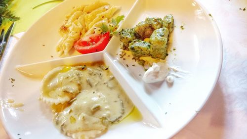 High angle view of serving food served in plate