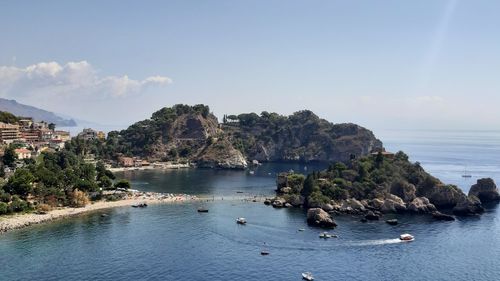 Scenic view of bay against sky