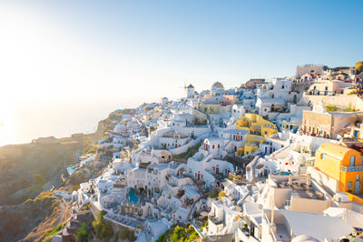 High angle view of townscape against clear sky