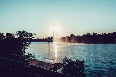 Scenic view of lake against clear sky