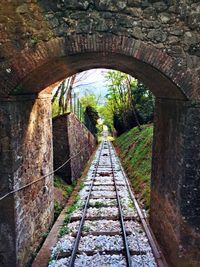 View of railroad tracks in tunnel