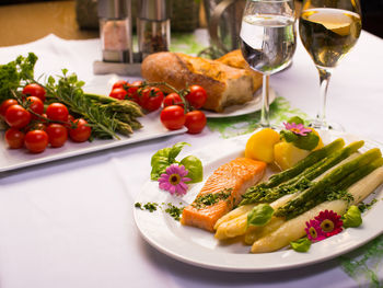 High angle view of food in plate on table