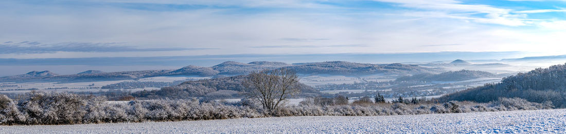 Scenic view of snowcapped mountains against sky