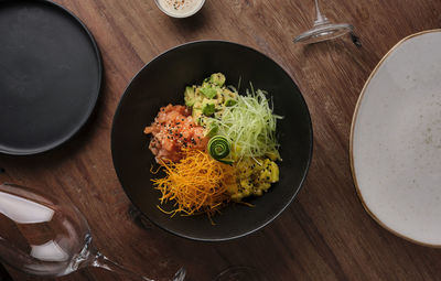 High angle view of food on table