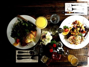 High angle view of food served in plate