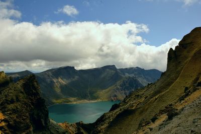 Scenic view of landscape and mountains against sky