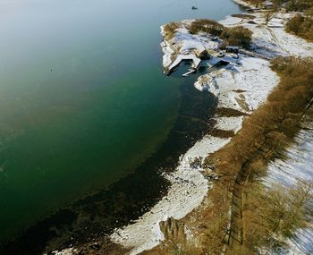 High angle view of rocks on beach