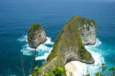 High angle view of rock formation in sea