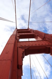 Low angle view of bridge against cloudy sky