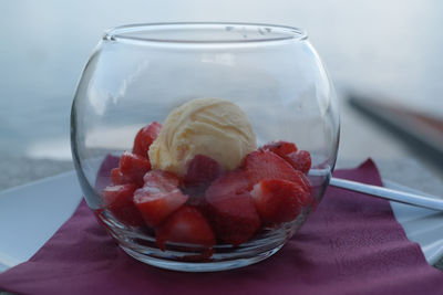 Close-up of ice cream in bowl on table