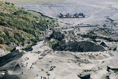 High angle view of people in water