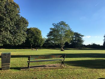 Trees on grass against clear sky