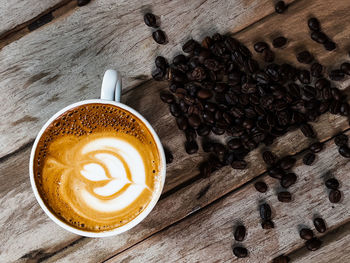 High angle view of coffee cup on table