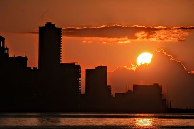 Silhouette buildings against sky during sunset