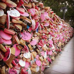 Close-up of padlocks hanging