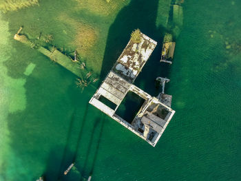 High angle view of old ship in sea