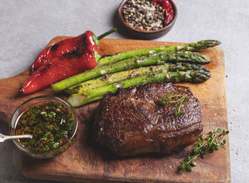 High angle view of vegetables on table